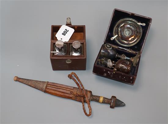 A plated communion set, a cased travelling set, etc.